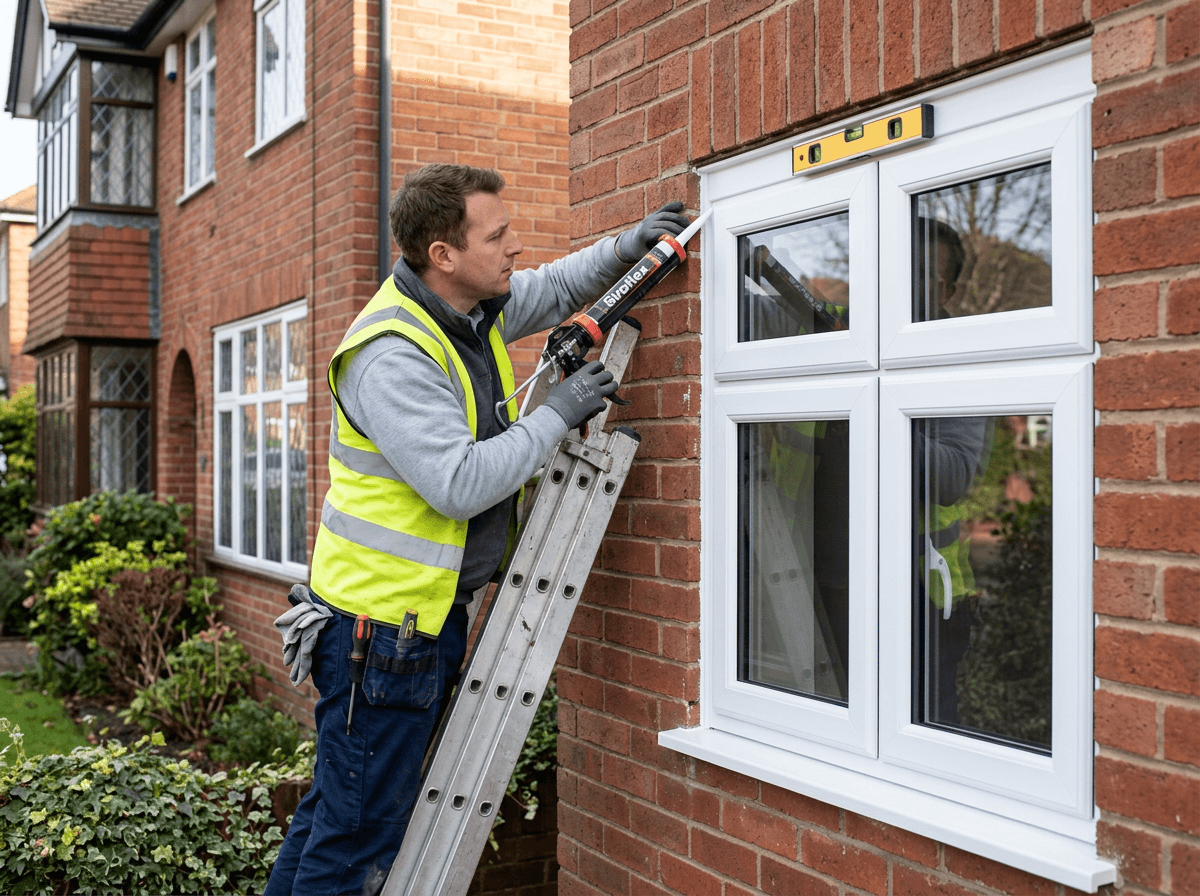 Installer fitting a uPVC casement window